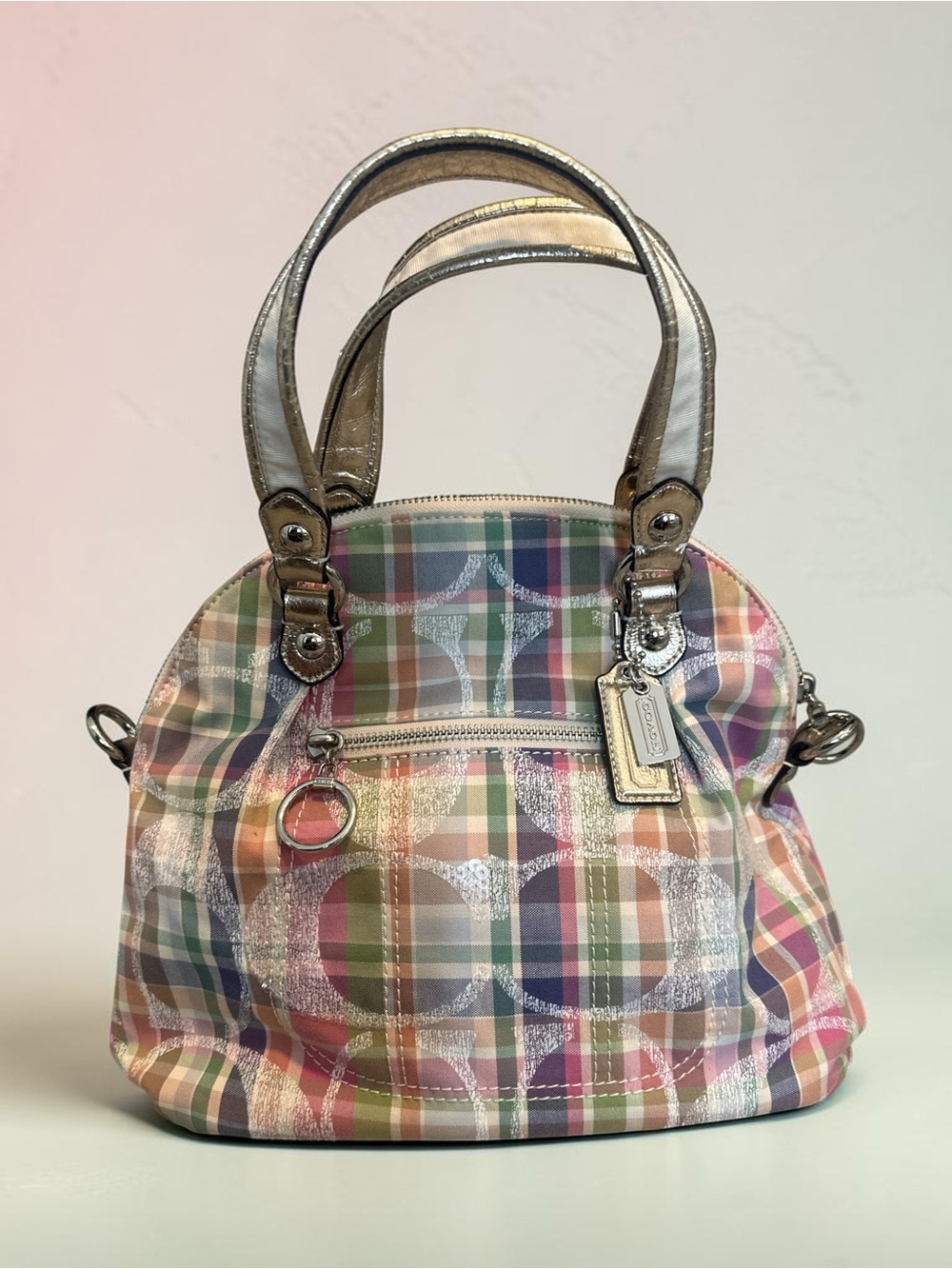 Coach Poppy Multicolor Plaid Satchel with Metallic Trim